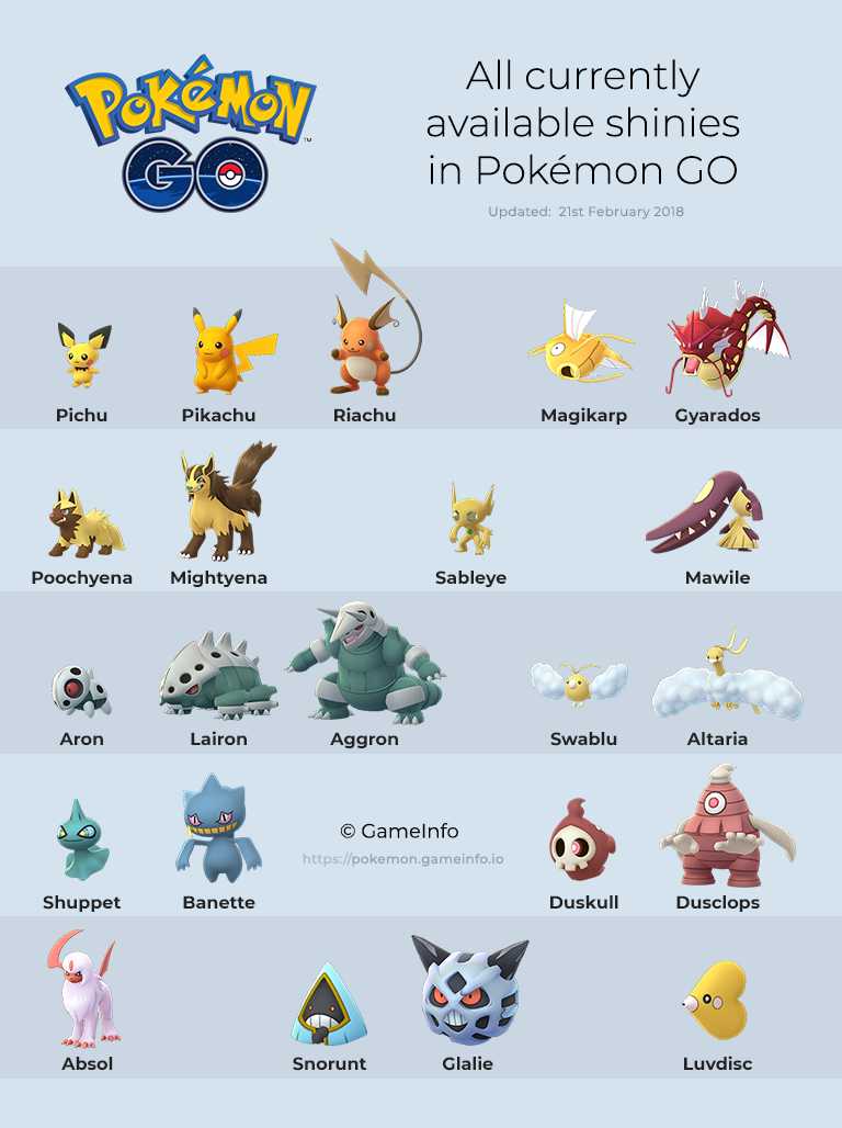 Ond Byblomst Skalk List of available Shiny Pokémon in Pokémon GO